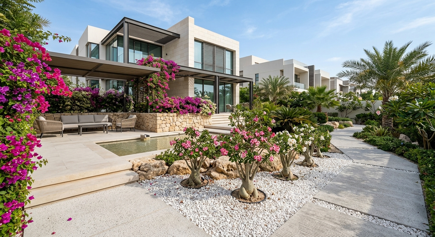 Drought tolerant landscaping in a Bahrain villa