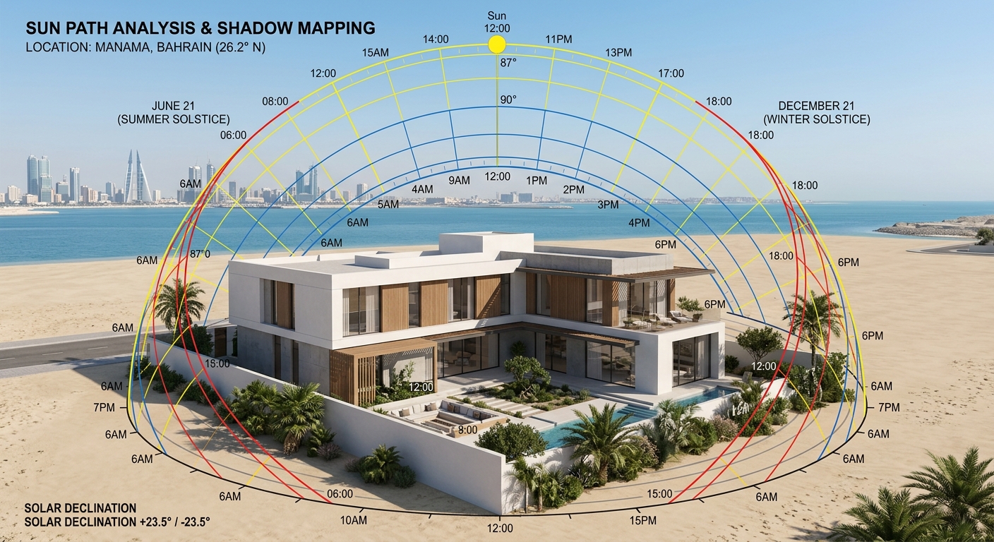 sun path simulation over a villa
